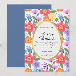 Colourful Handdrawn Floral Blue Grey Easter Brunch Invitation