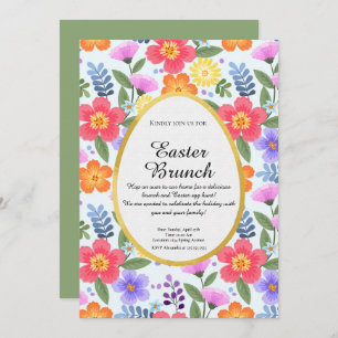 Colourful Handdrawn Floral Green Easter Brunch Invitation