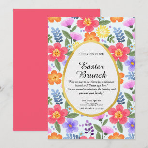 Colourful Handdrawn Floral Pink Easter Brunch Invitation