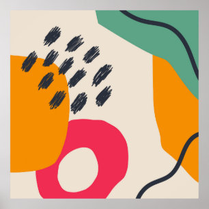 Colourful HandDrawn Organic Shape Modern Art 3 Poster