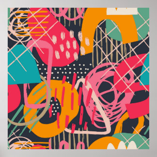 Colourful HandDrawnContemporary  Grunge Art 2 Poster