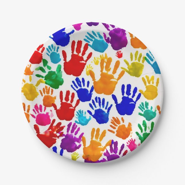 Colourful HandPrint Paper Plate (Front)