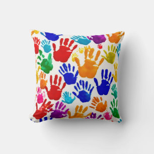 Colourful HandPrint Throw Pillow