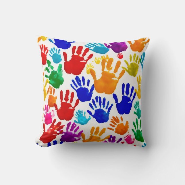 Colourful HandPrint Throw Pillow (Front)