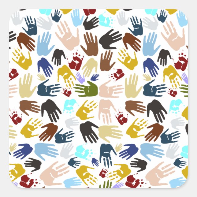 Colourful Handprints Square Sticker (Front)