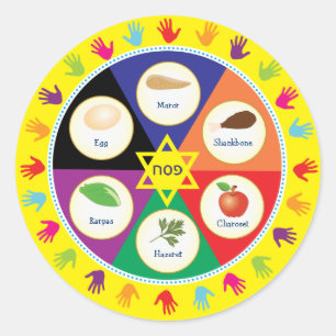 Colourful Hands Kids Passover Seder Plate Classic Round Sticker