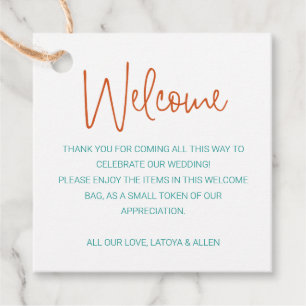 Colourful Handwriting Wedding Welcome Gift Bag Favour Tags