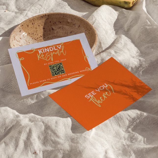 Colourful Handwritten Fun Painted QR Code Wedding RSVP Card (Creator Uploaded)