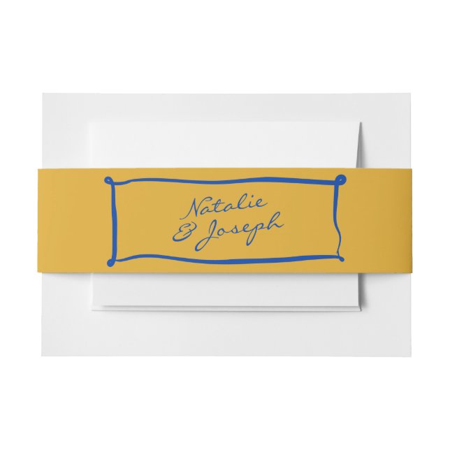 Colourful Handwritten Retro Whimsical Frame Weddin Invitation Belly Band (Front Example)