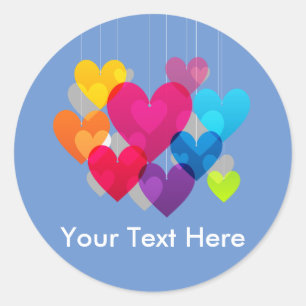Colourful Hanging Hearts Personalized Classic Round Sticker