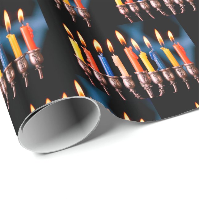 Colourful  Hanukkah Menorah Wrapping Paper (Roll Corner)