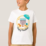 Colourful Hanukkah T-Shirt<br><div class="desc">Bright,  colourful Hanukkah design with menorah,  gelt,  dreidel,  sufganiyah doughnuts,  and yamaka.</div>