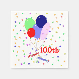 Colourful Happy 100th Birthday Balloons Napkin