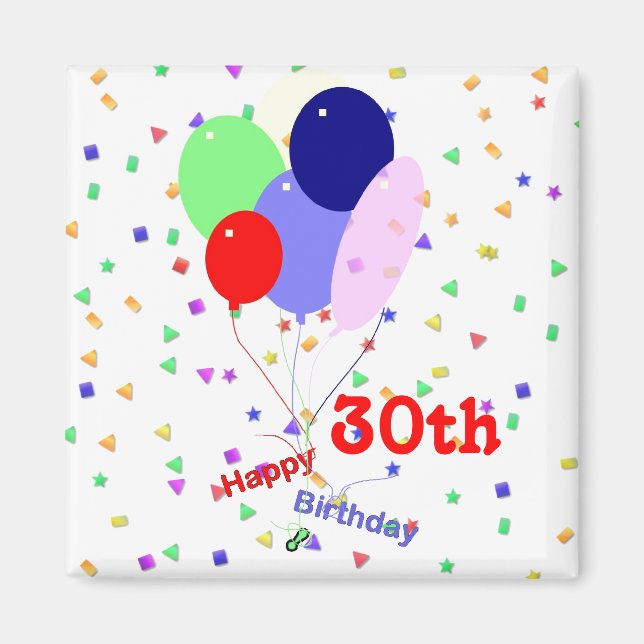 Colourful Happy 30th Birthday Balloons Magnet (Front)
