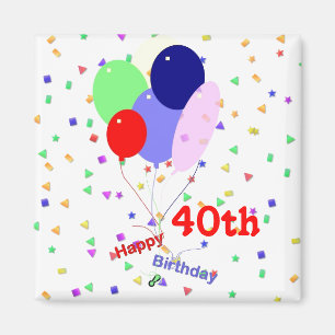 Colourful Happy 40th Birthday Balloons Magnet
