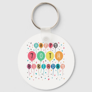 Colourful Happy 70th birthday with balloons Keychain