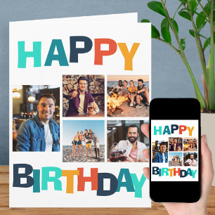 Colourful Happy Birthday 5 Photo Collage Card