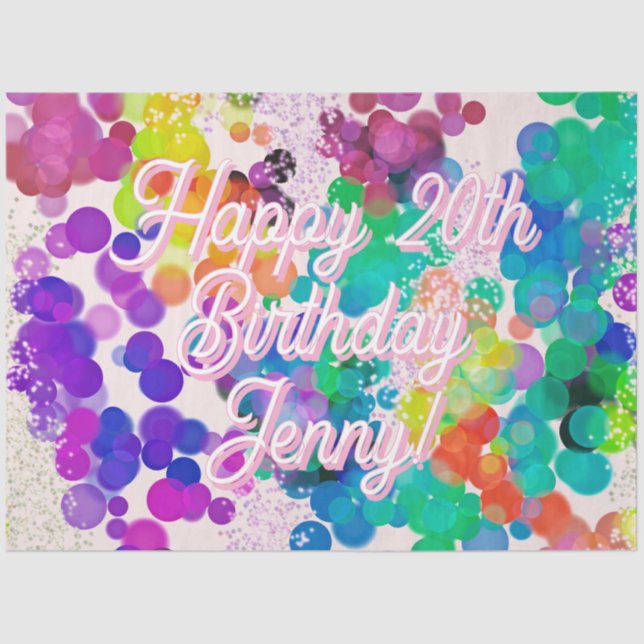 Colourful Happy Birthday Abstract Bokeh Bubbles   Tissue Paper (Front)