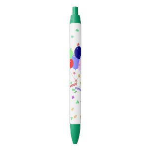 Colourful Happy Birthday Balloons Black Ink Pen