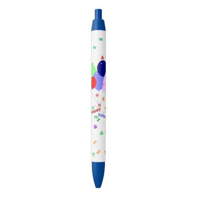Colourful Happy Birthday Balloons Blue Ink Pen (Front Vertical)