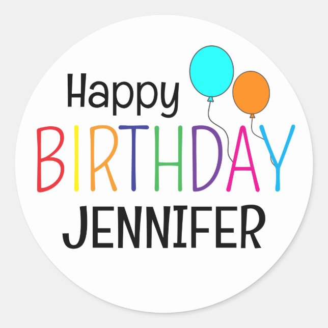 Colourful Happy Birthday Balloons Personalized  Classic Round Sticker (Front)