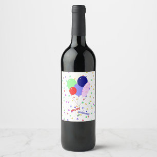 Colourful Happy Birthday Balloons Wine Label