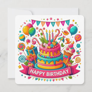 Colourful Happy Birthday Cake Celebration Invitation