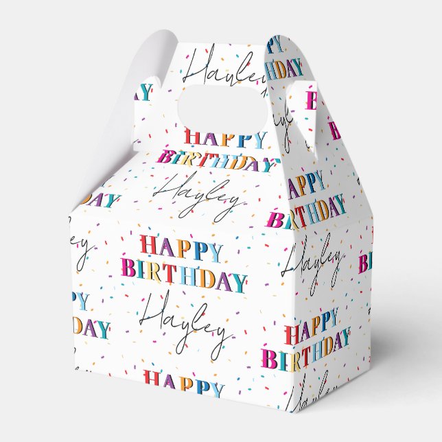 Colourful Happy Birthday Custom Name Confetti Favor Box (Front Side)