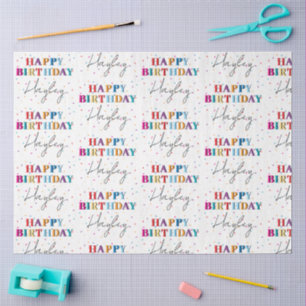 Colourful Happy Birthday Custom Name Confetti Tissue Paper