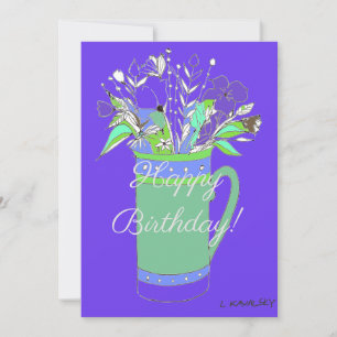 Colourful Happy Birthday Flowers In Mug Holiday Card