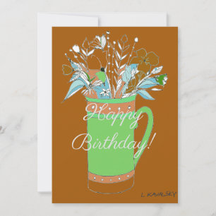 Colourful Happy Birthday Flowers In Mug Holiday Card