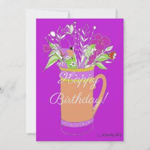 Colourful Happy Birthday Flowers In Mug Holiday Card