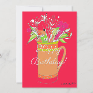 Colourful Happy Birthday Flowers In Mug Holiday Card