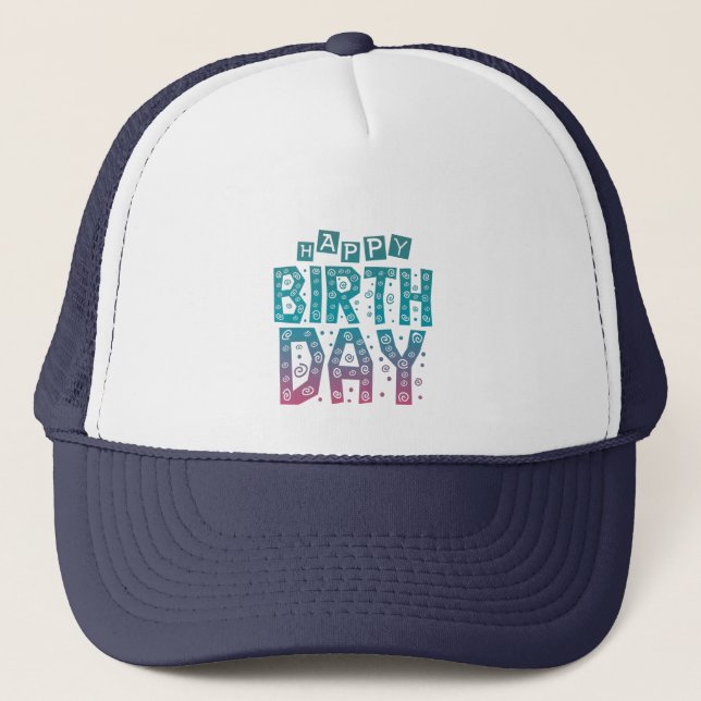 colourful happy birthday for all trucker hat (Front)