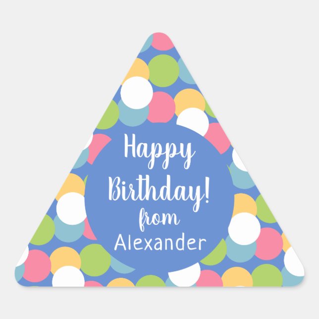 Colourful Happy Birthday from Name Blue Triangle Sticker (Front)