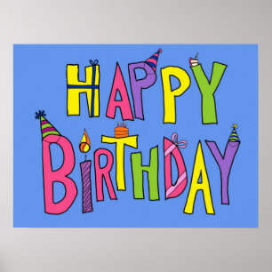 Colourful Happy Birthday Illustration Poster