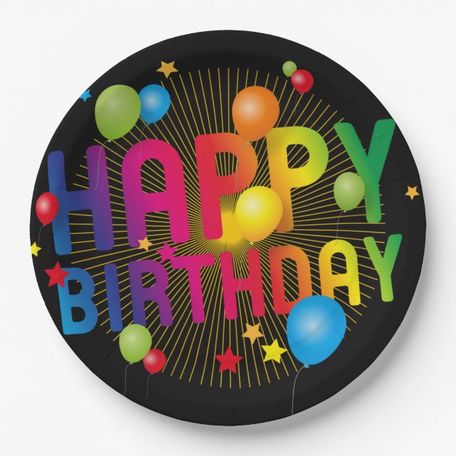 Colourful Happy Birthday  Paper Plate (Front)