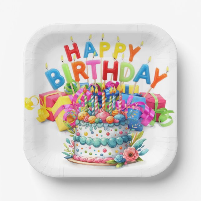 Colourful Happy Birthday  Paper Plate (Front)