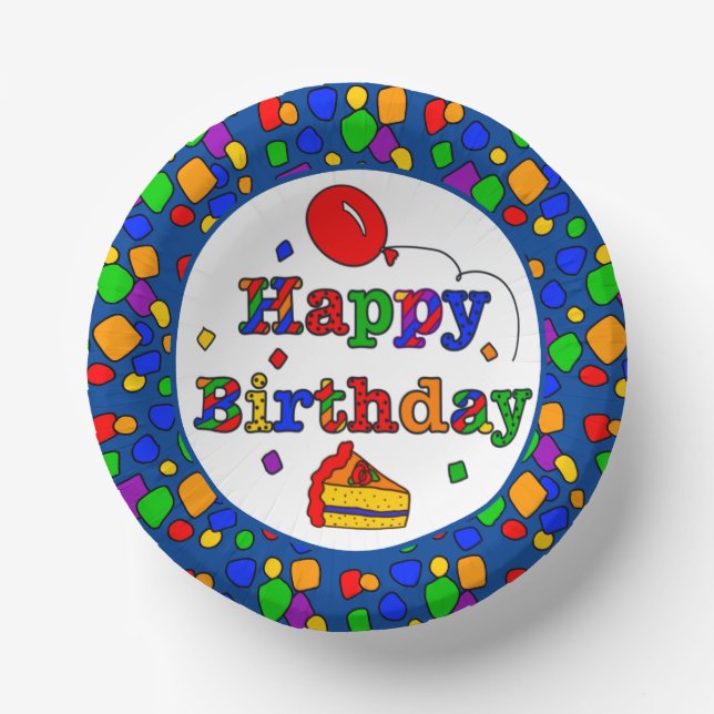 Colourful Happy Birthday Paper Plate (Front)