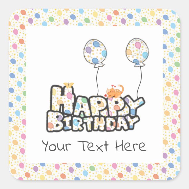 Colourful Happy Birthday Party Balloons Square Sticker (Front)