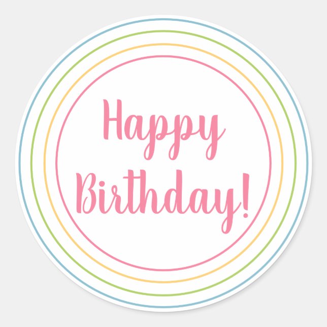 Colourful Happy Birthday Pastel Pink Typography Classic Round Sticker (Front)