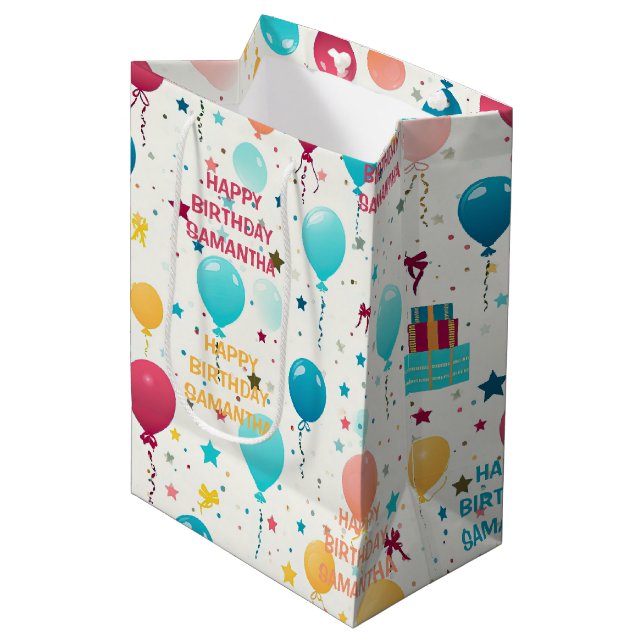 Colourful Happy Birthday Pattern Medium Gift Bag (Front Angled)