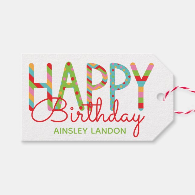 Colourful Happy Birthday Personalized Gift Tags (Front (Horizontal))
