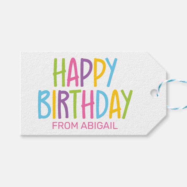 Colourful Happy Birthday Personalized Gift Tags (Front (Horizontal))