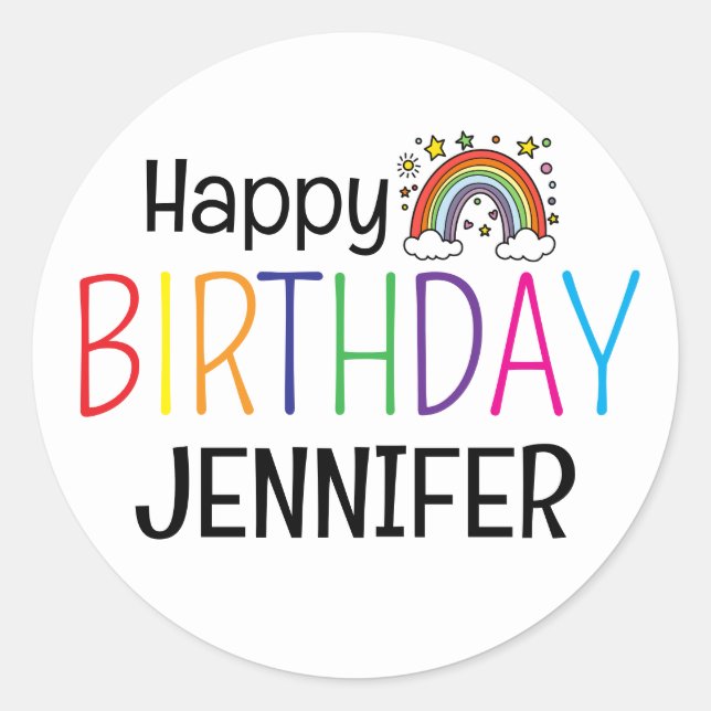 Colourful Happy Birthday Rainbow Personalized  Classic Round Sticker (Front)