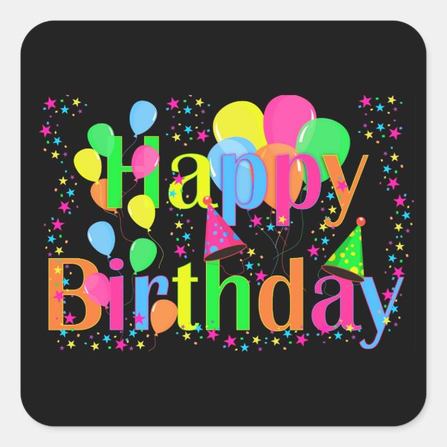 COLOURFUL HAPPY BIRTHDAY  SQUARE STICKER (Front)