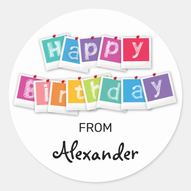 Colourful Happy Birthday Stickers for Gifts (Front)