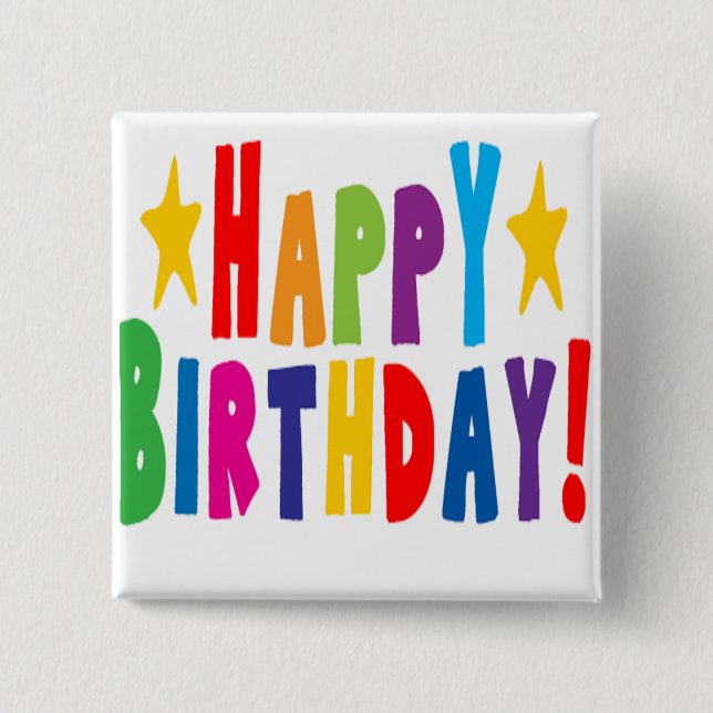 Colourful Happy Birthday Text 2 Inch Square Button (Front)