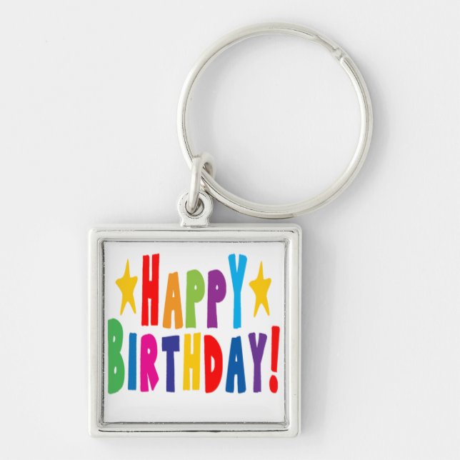 Colourful Happy Birthday Text Keychain (Front)