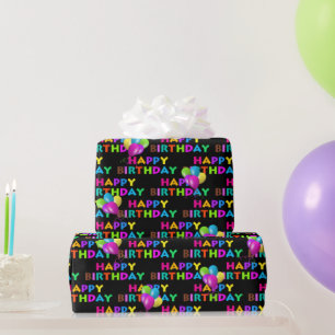 Colourful Happy Birthday Text With Balloons Wrapping Paper